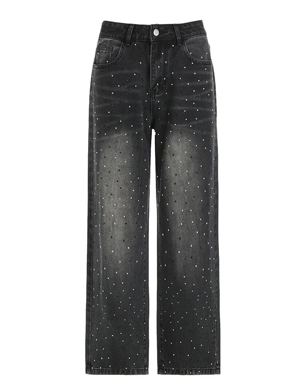 Gradient Zipper Whiskered Diamante Jeans -- YKIIY  CLOTHING