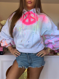 Graffiti Hooded Collar Color Block Top -- YKIIY  CLOTHING