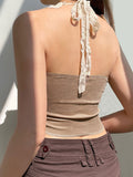 Halter Panel Lace Tie Tank Top -- YKIIY  CLOTHING