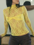 High Neck Floral See Through T-Shirt -- YKIIY  CLOTHING