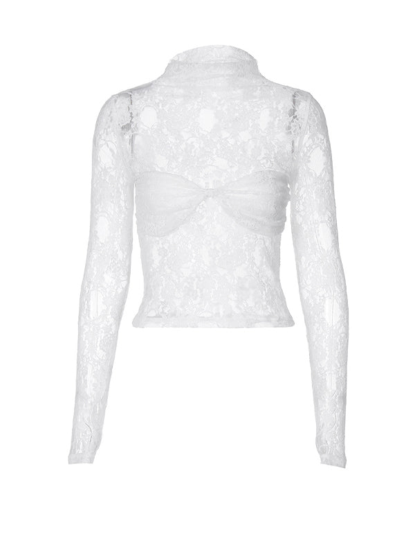 High Neck Floral See Through T-Shirt -- YKIIY  CLOTHING