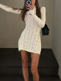 High Neck Plain Hollow Out Mini Dress -- YKIIY  CLOTHING