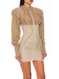 Hooded Pleated Patchwork Bodycon Mini Dress -- YKIIY  CLOTHING