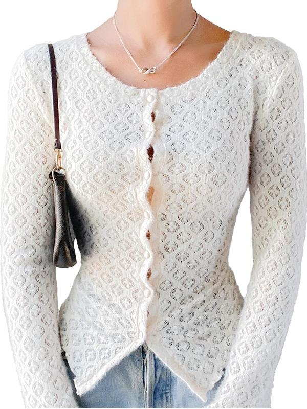 Jacquard Lace Long-sleeved Cardigan Top -- YKIIY  CLOTHING