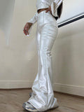 K-POP Plain Metallic Flared Pants -- YKIIY  CLOTHING