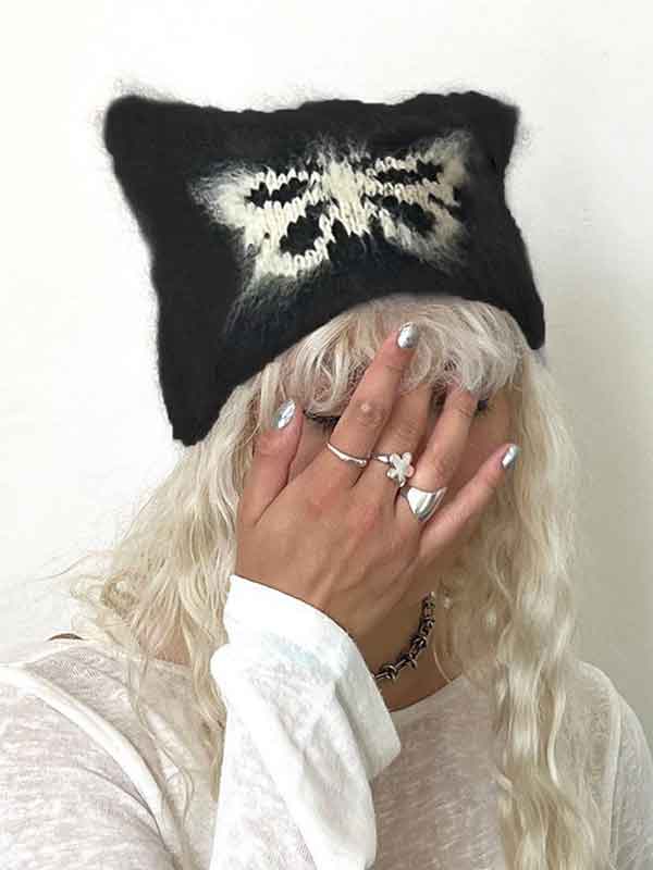 Knitted Butterfly Color Block Warm Hat -- YKIIY  CLOTHING