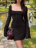 Lace Patchwork Bow Bodycon Mini Dress -- YKIIY  CLOTHING