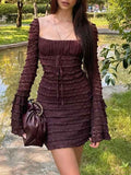 Lace Patchwork Bow Bodycon Mini Dress -- YKIIY  CLOTHING