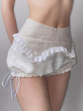 Lace Stitching Low-rise Slim-fitting Pleated Zipper Shorts -- YKIIY  CLOTHING