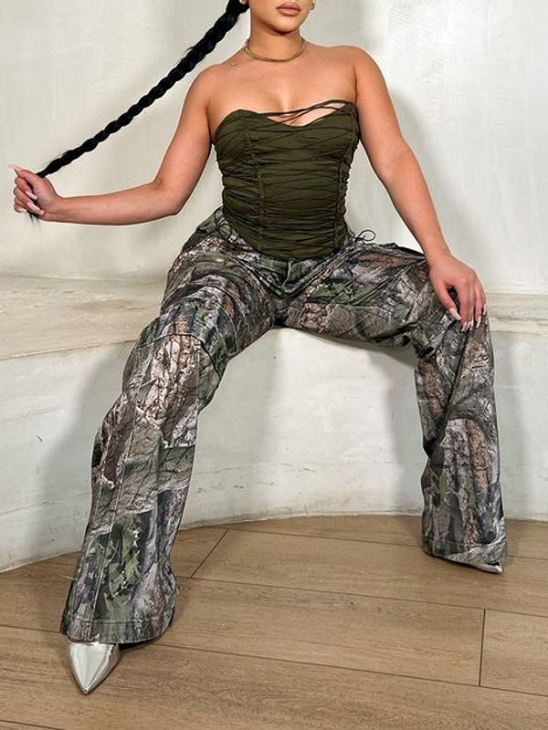 Lace Up Camouflage Two Piece Set(Pre-Sale) -- YKIIY  CLOTHING