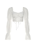 Lace Up Exposed Navel Blouse -- YKIIY  CLOTHING