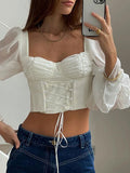 Lace Up Exposed Navel Blouse -- YKIIY  CLOTHING