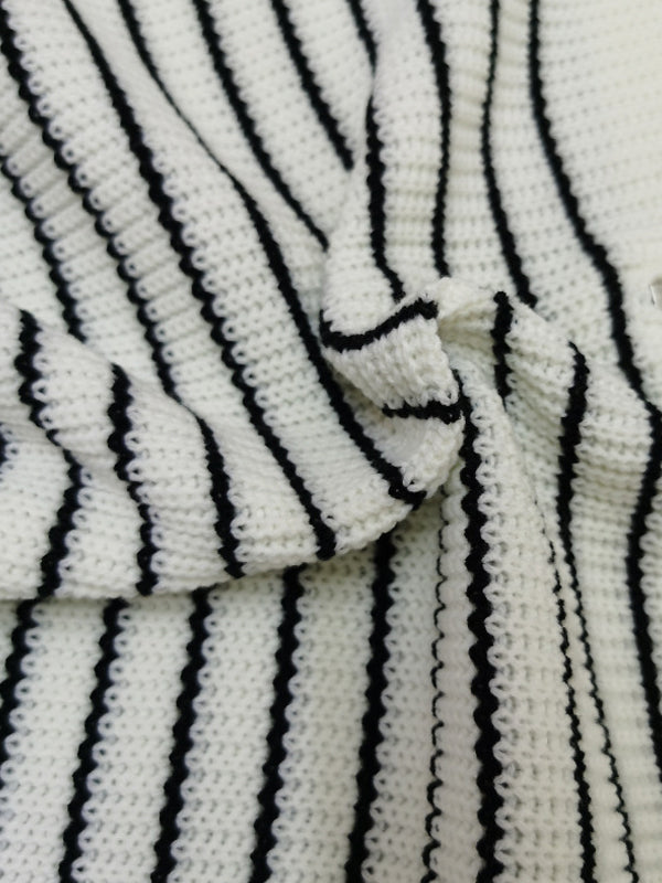 Lapel Striped Zipper Knitted Sweaters -- YKIIY  CLOTHING