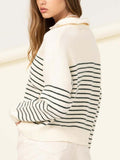 Lapel Striped Zipper Knitted Sweaters -- YKIIY  CLOTHING