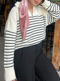 Lapel Striped Zipper Knitted Sweaters -- YKIIY  CLOTHING