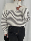 Lapel Striped Zipper Knitted Sweaters -- YKIIY  CLOTHING