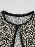 Leopard Lace Cardigan Versatile Slim Long-sleeved Top -- YKIIY  CLOTHING