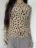 Leopard Printed Long-sleeved Bottoming Top -- YKIIY  CLOTHING