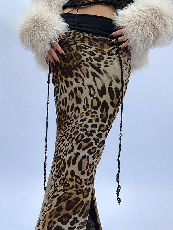 Leopard Printed Side Slit Two Way Skirt -- YKIIY  CLOTHING