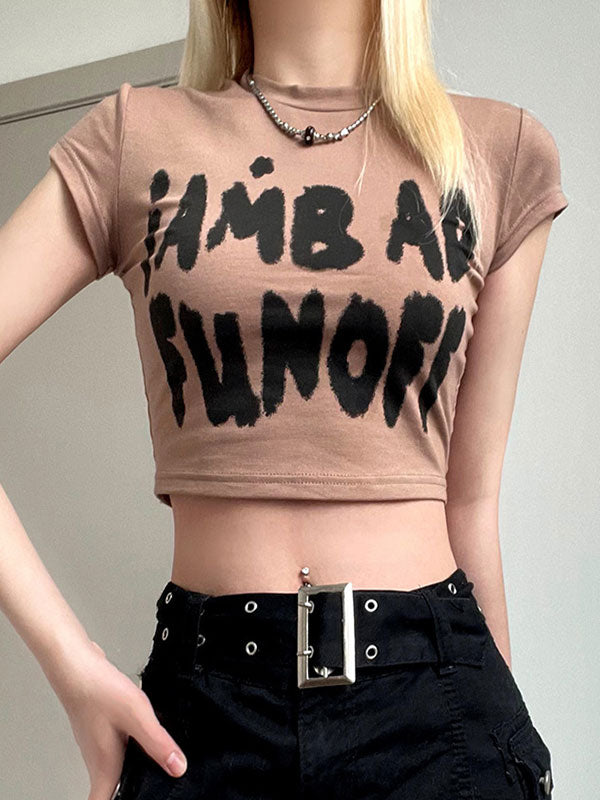 Letter Print Color Block Crop Top -- YKIIY  CLOTHING