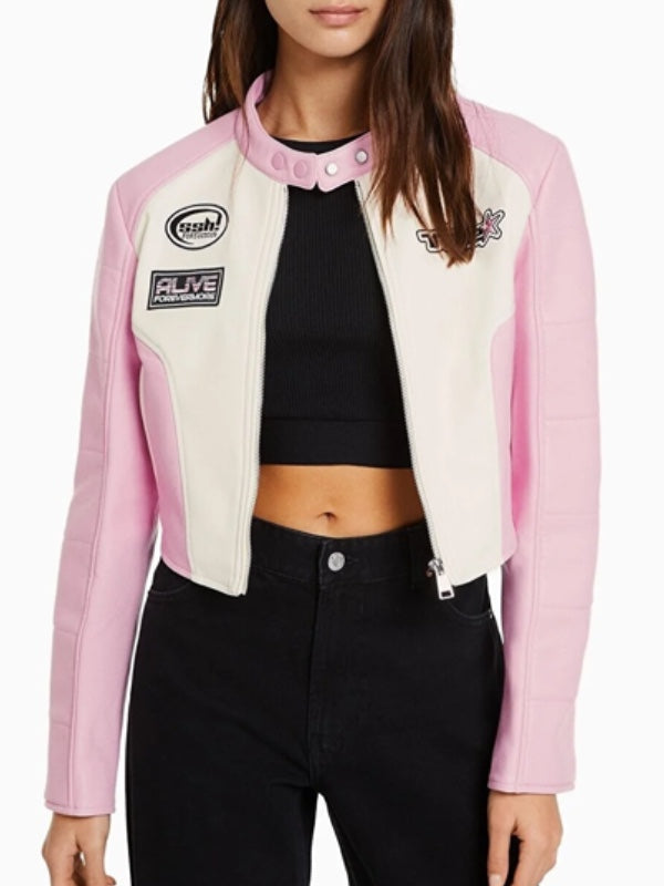 Letters Embroidery Zipper Cropped Jacket -- YKIIY  CLOTHING