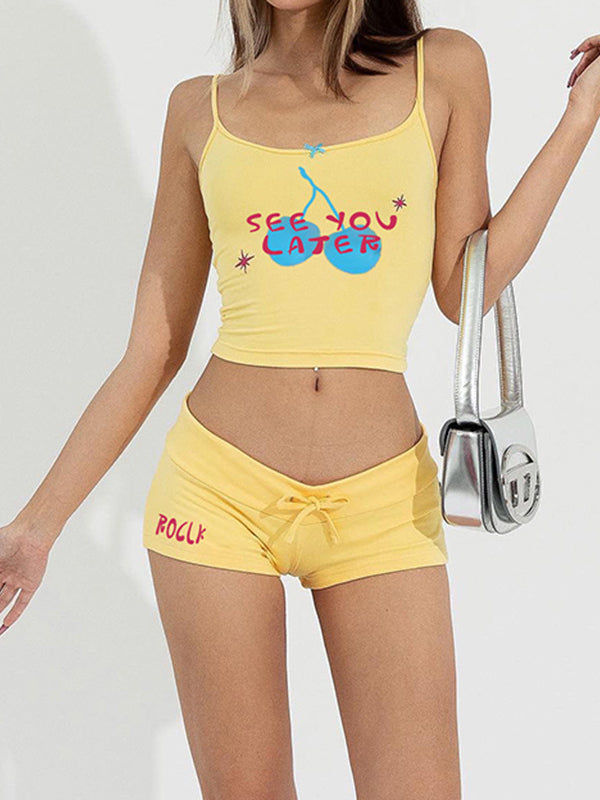 Letters Printed Bow Two Piece Set -- YKIIY  CLOTHING