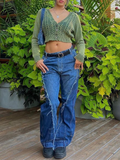 Light Wash Frayed Trim Low Waist Jeans -- YKIIY  CLOTHING