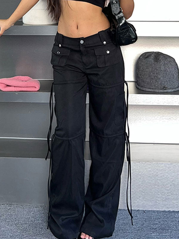 Low Rise Tassel Patchwork Cargo Pants -- YKIIY  CLOTHING