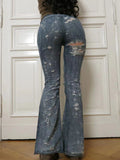 Low Waist Broken Holes Flared Jeans -- YKIIY  CLOTHING