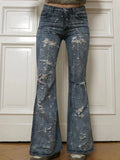 Low Waist Broken Holes Flared Jeans -- YKIIY  CLOTHING