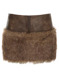 Low-rise Zippered Leather Paneled Fur Skirt -- YKIIY  CLOTHING