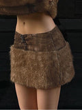 Low-rise Zippered Leather Paneled Fur Skirt -- YKIIY  CLOTHING