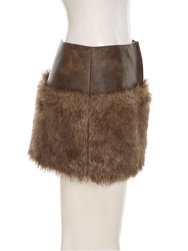 Low-rise Zippered Leather Paneled Fur Skirt -- YKIIY  CLOTHING