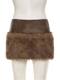 Low-rise Zippered Leather Paneled Fur Skirt -- YKIIY  CLOTHING