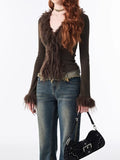 Maillard Solid Faux Fur Collar Cardigan -- YKIIY  CLOTHING