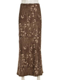 Milk Silk Branch Printed Side Slit Fishtail Skirt -- YKIIY  CLOTHING