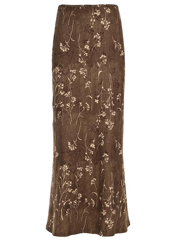 Milk Silk Branch Printed Side Slit Fishtail Skirt -- YKIIY  CLOTHING