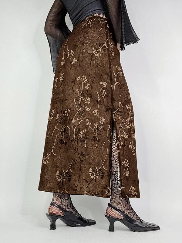 Milk Silk Branch Printed Side Slit Fishtail Skirt -- YKIIY  CLOTHING