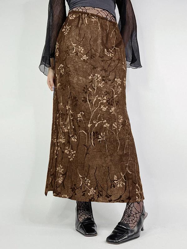 Milk Silk Branch Printed Side Slit Fishtail Skirt -- YKIIY  CLOTHING