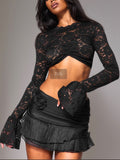 Navel-exposed Long-sleeved  Lace Corp Top -- YKIIY  CLOTHING