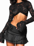 Navel-exposed Long-sleeved  Lace Corp Top -- YKIIY  CLOTHING