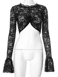 Navel-exposed Long-sleeved  Lace Corp Top -- YKIIY  CLOTHING