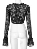 Navel-exposed Long-sleeved  Lace Corp Top -- YKIIY  CLOTHING