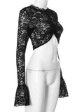 Navel-exposed Long-sleeved  Lace Corp Top -- YKIIY  CLOTHING