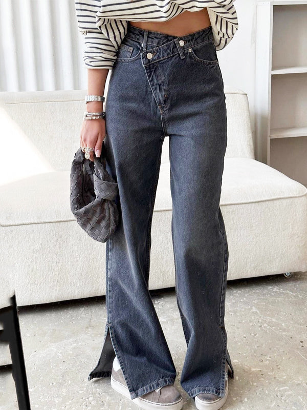 Vintage Light Wash Slit Wide Leg Jeans