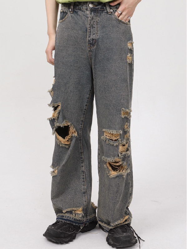 Straight Ripped Wide-leg Jeans