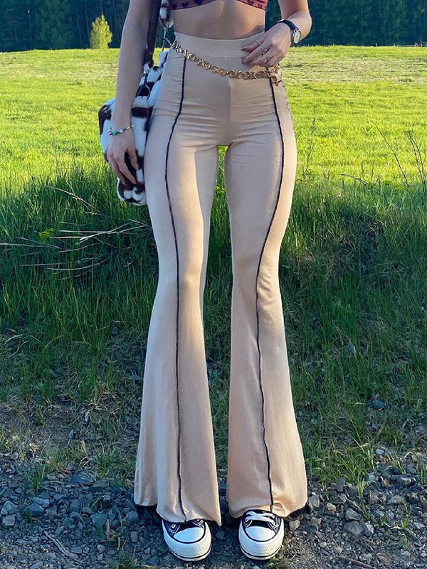 High Waist Contrast Trim Flared Pants