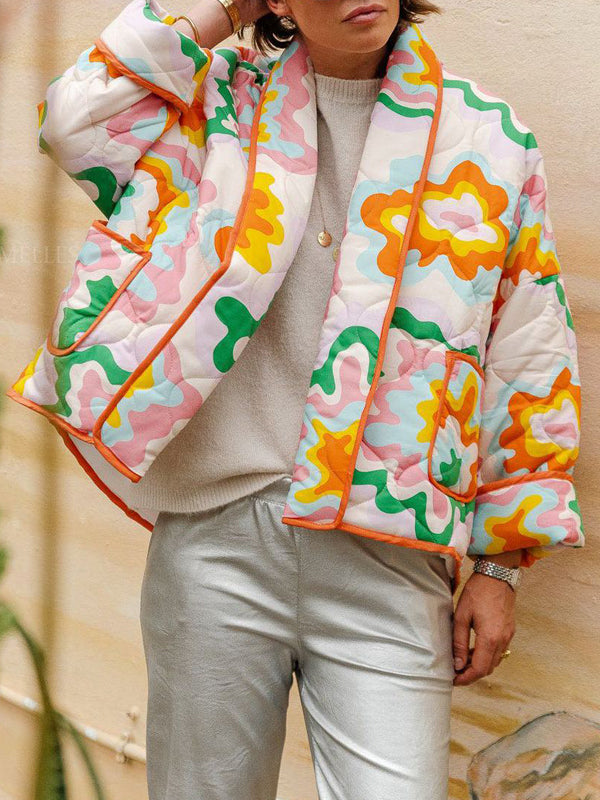 Patchwork Lapel Floral Print Jacket