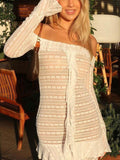 Off Shoulder Striped Flounce Mini Dress -- YKIIY  CLOTHING