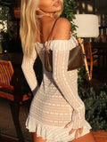 Off Shoulder Striped Flounce Mini Dress -- YKIIY  CLOTHING